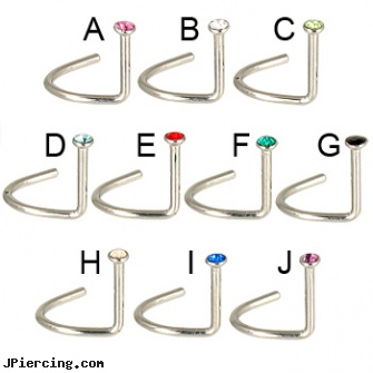 Jeweled nose screw, 20 ga, gold jeweled labret ring, 18g jeweled labrets, jeweled navel slave rings, crystal gem nose screws, shaped nose studs