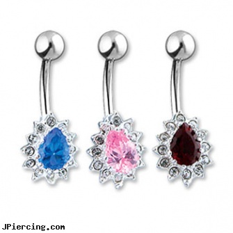Jeweled pear shaped belly ring with surrounding gems, jeweled navel slave rings, 18g jeweled labrets, jeweled labrets, brittiny spears nipple ring, pearl navel ring