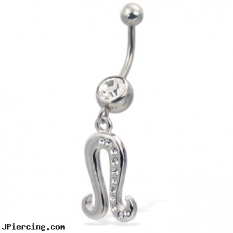Jeweled zodiac belly button ring, Leo, jeweled belly rings, jeweled labrets, gold jeweled labret ring, zodiac tongue ring, zodiac belly rings