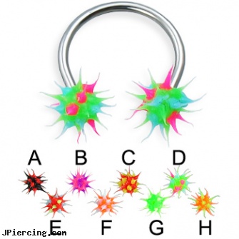 Koosh ball circular barbell, 16 ga, blinking koosh ball belly ring, belly navel color flashing koosh ring, cock ball ring, curved earrings screw balls, cock and ball ring