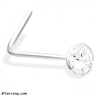 L-Shaped Nose Pin With Clear Gem, shaped nose studs, heart shaped belly button ring, l-shaped nose jewelry, nose retainer, diamond nose rings