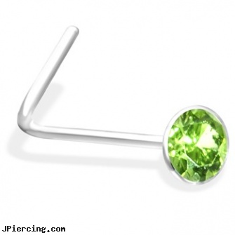 L-Shaped Nose Pin with Peridot Gem, flower shaped labret jewerly, shaped nose pins at wholesale, shaped nose studs, labret and nose piercing, nose screws