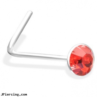 L-Shaped Nose Pin with Red Gem, l-shaped nose jewelry, shaped nose studs, crescent shaped piercing expanders, effects of nose piercing, canada nose jewellry