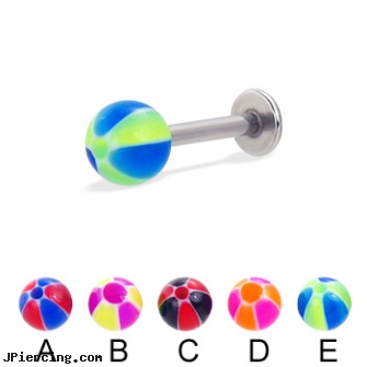 Labret  with balloon ball, 14 ga, black labret, labret studs, david draiman labret piercing, flashing labret ball, beach ball barbell and eyebrow piercing