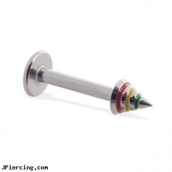 Labret stud with rasta cone, 14 ga, 16g labret jewelry, 16g labret, ear labret, body piercing studio equipment, national sanitation laws in piercing studios