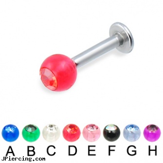 Labret with acrylic jeweled ball, 12 ga, 18g jeweled labrets, buy 16 gauge labrets, labret fish hook jewelry, acrylic tapers, acrylic tongue rings
