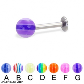 Labret with acrylic layered ball, 14 ga, acrylic labret, talon labret, crystal labret jewelry, acrylic tongue barbells, acrylic bead rings