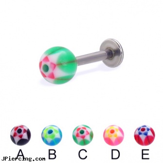 Labret with acrylic star ball, 14 ga, labret studs, measurements for labret, labret 16 gauge body jewelry, acrylic bead rings, body jewelry plugs acrylic