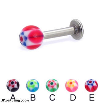 Labret with acrylic star balls, 12 ga, pictures of my cute labret, black labret, red labret stud, acrylic bead rings, acrylic bodyjewelry