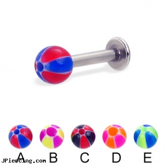Labret with balloon ball, 12 ga, labret piercing needle, labret peircing faq, labret replacement balls, basketball belly button ring, clit hood barbells balls