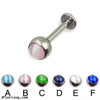 Labret with cat eye ball, 14 ga, vertical labret, lip labret jewelry, labret lip jewelry, navel rings football, ball and cock ring