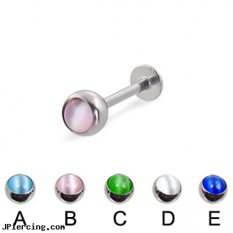 Labret with cat eye ball, 16 ga, labret experiences, halloween labret studs, labret piercing information not to buy, black onyx ball stud, flashing labret ball