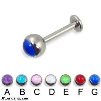 Labret with hologram ball, 14 ga, flat labret piercings, black titanium labret, buy 16 gauge labrets, tongue ring balls, cock ring effective placement balls