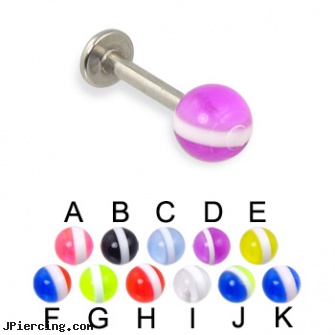 Labret with striped ball, 14 ga, does labret piercing hurt, 16g labret, hypoallergenic labrets, titanium tongue rings candy striped, barbell balls