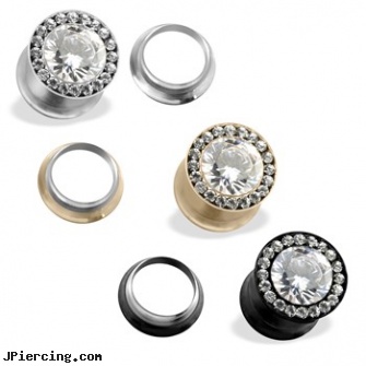 Large CZ Centered Screw Fit Tunnels, large ear piercing, large ring worn behind the head of the penis, large gauge piercings, nostril screw india, nose screw post jewelry