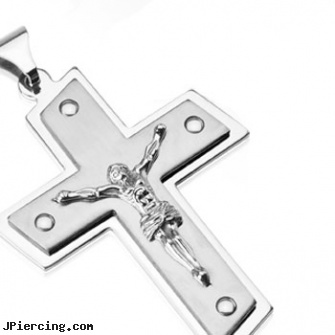 Large Stainless Steel Double Tier Jesus Christ Cross Pendant, rings method austrian tribes penis enlargement, penis enlargement penis ring, large gauge piercings, body jewlery stainless steel, stainless steel piercing body jewelry