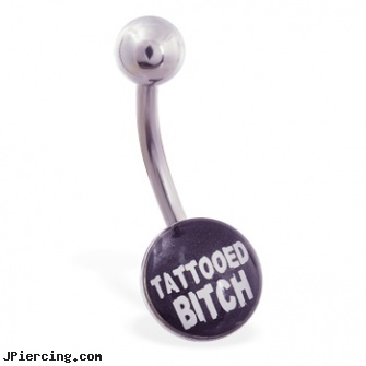 Logo belly button ring \"TATTOOED B***CH\", navel rings with logos, logo toungue rings, picture inlay belly button rings with swastika logo, new belly button rings, houston rockets belly rings