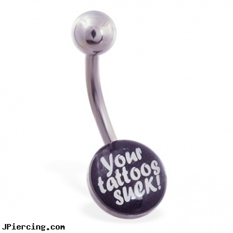 Logo Belly Button Ring \"Your Tattoos Suck!\", belly button rings logo, tongue ring logo kiss me, body jewelry superman logo belly button ring, belly button piercing how, belly clip art