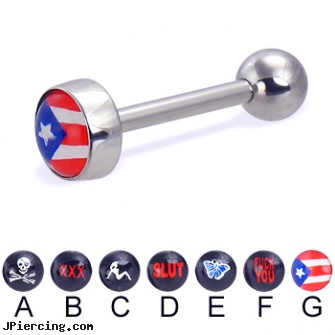 Logo tongue ring, 12 ga, picture inlay belly button rings with swastika logo, buy logo tongue rings, dallas cowboys logo nipple ring, inch tongue barbells, tongue pircing