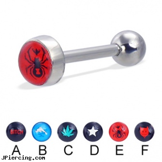 Logo tongue ring, 12 ga, navel rings with logos, tongue ring logo kiss me, navel ring superman logo, erotic tongue jewelry, tongue piercings