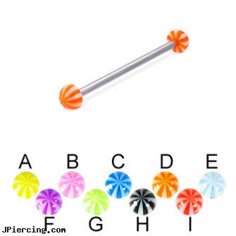 Long barbell (industrial barbell) with beach half balls, 12 ga, longhorn navel ring, long island belly button piercing, how long before removing earrings after first ear piercing, tongue barbells penis, buy logo tongue barbells