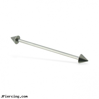 Long barbell (industrial barbell) with cones, 14 ga, long nose piercing pin, cock ring prolong ejaculation instruction, how long will it take for tongue piercing to close, barbells, cheap barbells and tongue rings