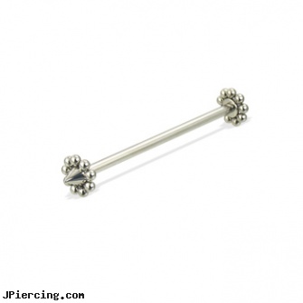 Long Barbell (Industrial Barbell) with Flower Cones, 12 Ga, longhorn navel ring, how long before regrowing tongue peircing, cock ring prolong ejaculation instruction, gemstone belly button barbells, tongue piercing barbell