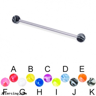 Long barbell (industrial barbell) with marble balls, 14 ga, how long will it take for tongue piercing to close, cock ring prolong ejaculation instruction, long island belly button piercing, straight barbell clear retainer, elvis navel barbell