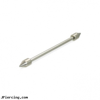 Long barbell (industrial barbell) with spikes, 12 ga, how long does it take cartilage piercings to heal, how long does it take nose piercing to close up, how long before regrowing tongue peircing, star eyebrow barbell, tongue barbells