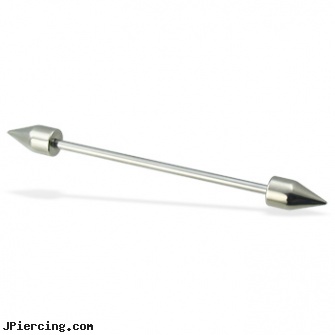 Long barbell (industrial barbell) with spikes, 14 ga, how long will it take for tongue piercing to close, how long does it take for ear piercing to heal, long island belly button piercing, industrial barbells, eyebrow piercing barbells