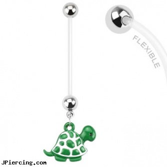 Long flexible bioplast pregnancy belly ring with dangling turtle, how long will it take for tongue piercing to close, long island belly button piercing, how long does it take nose piercing to close up, flexible tongue rings barbells, flexible tongue rings