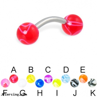 Marble ball curved barbell, 14 ga, cock ring placement balls penis, cock rings ball splitters, wholesale ball tounge rings, curved spike labret jewlery, curved slave barbell