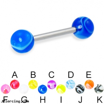 Marble ball straight barbell, 14 ga, photo ball jewelry, rhinestone dimple ball charm belly ring, ball belly ring, internally threaded straight barbells, straight nose stud