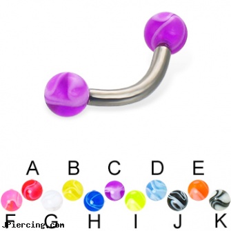 Marble ball titanium curved barbell, 12 ga, barbell balls, cock ring effective placement balls, cock and ball piercing, solid titanium body jewelry, navel piercing barbell titanium