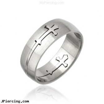 Mens 316L Cross Carved Surgical Steel Ring, womens body jewelry, womens piercings, mens nipple piercing, 316l jewelry cards, cross tattoos