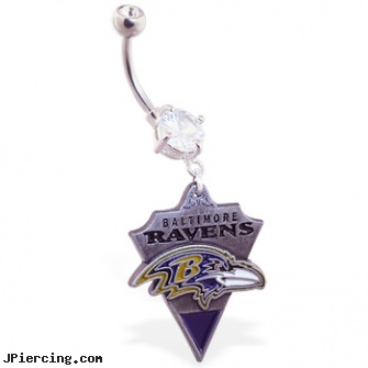 Mspiercing Belly Ring with Official Licensed NFL Charm, Baltimore Ravens, belly-button piercing, belly chain, dangling belly rings, cock ring image pic, pierced cock rings