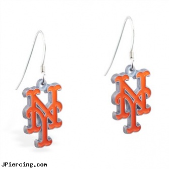Mspiercing Sterling Silver Earrings With Official Licensed Pewter MLB Charms, New York Metts, sterling silver jewellry, sterling silver starter studs, sterling silver nose studs, silver nose rings, earrings body piercing jewelry