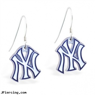 Mspiercing Sterling Silver Earrings With Official Licensed Pewter MLB Charms, New York Yankees, sterling silver starter studs, sterling silver navel ring, disney charms sterling silver, 22 gauge silver nose ring, body jewelry anarchy studs earrings