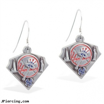 Mspiercing Sterling Silver Earrings With Official Licensed Pewter MLB Charms, New York Yankees, sterling silver navel jewelry, sterling silver jewellry, disney charms sterling silver, adjustable silver cock ring, gold body jewelry earrings