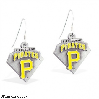 Mspiercing Sterling Silver Earrings With Official Licensed Pewter MLB Charms, Pittsburgh Pirates, sterling cock ring, disney charms sterling silver, sterling silver naval rings, silver nose stud, silver nipple rings