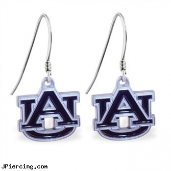 Mspiercing Sterling Silver Earrings With Official Licensed Pewter NCAA Charm, Auburn University Tigers, disney charms sterling silver, sterling silver navel jewelry, cheerleader belly rings titanium or sterling silver, silver nose stud, adjustable silver cock ring