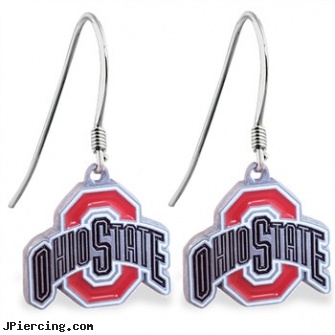 Mspiercing Sterling Silver Earrings With Official Licensed Pewter NCAA Charm, Ohio State Buckeyes, sterling navel ring, sterling silver nose rings, sterling silver navel ring, silver nipple ring, starter earrings for piercings