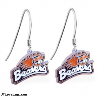 Mspiercing Sterling Silver Earrings With Official Licensed Pewter NCAA Charm, Oregon State Beavers, sterling silver naval rings, sterling silver nose studs, sterling silver nipple rings, 22 gauge silver nose ring, silver jewellry