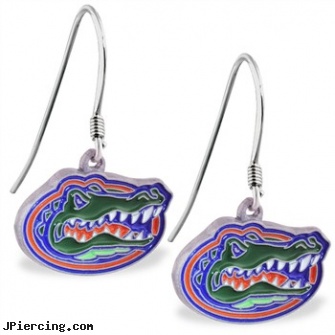 Mspiercing Sterling Silver Earrings With Official Licensed Pewter NCAA Charm, University Of Florida Gators, cheerleader belly rings titanium or sterling silver, sterling silver navel ring, sterling silver jewellry, silver belly button rings, earrings body piercing jewelry