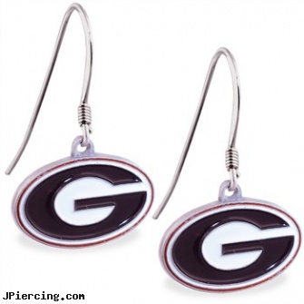 Mspiercing Sterling Silver Earrings With Official Licensed Pewter NCAA Charm, University Of Georgia Bulldogs, sterling cock ring, cheerleader belly rings titanium or sterling silver, sterling silver jewellry, nonpiercing silver body jewelery, adjustable silver cock ring