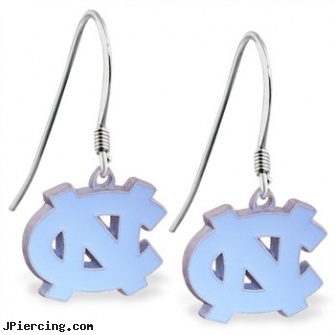 Mspiercing Sterling Silver Earrings With Official Licensed Pewter NCAA Charm, University Of North Carolina Tarheels, sterling silver naval rings, sterling silver starter studs, sterling silver navel jewelry, hot silver body jewelry, indian nose rings and earrings