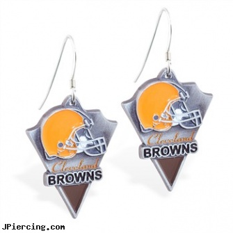 Mspiercing Sterling Silver Earrings With Official Licensed Pewter NFL Charm, Cleveland Browns, sterling silver nose rings, disney charms sterling silver, sterling cock ring, adjustable silver cock ring, silver nipple ring