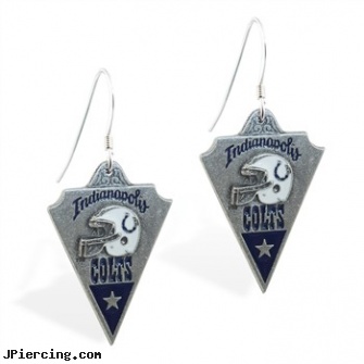 Mspiercing Sterling Silver Earrings With Official Licensed Pewter NFL Charm, Indianapolis Colts, sterling navel ring, sterling silver jewellry, disney charms sterling silver, silver nipple ring, silver navel ring