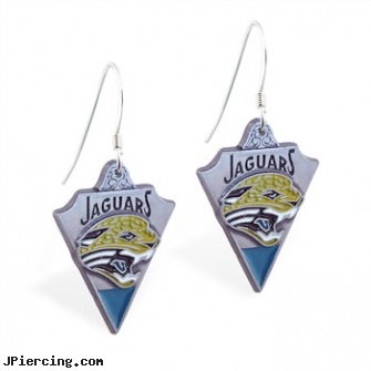 Mspiercing Sterling Silver Earrings With Official Licensed Pewter NFL Charm, Jacksonville Jaguars, sterling silver starter studs, sterling cock ring, sterling silver navel ring, silver nose rings, multiple piercing spiral earrings