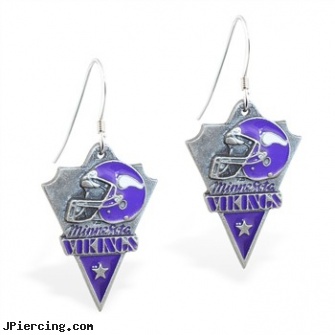 Mspiercing Sterling Silver Earrings With Official Licensed Pewter NFL Charm, Minnesota Vikings, sterling silver naval rings, disney charms sterling silver, sterling silver nose rings, silver navel ring, steel earrings multiple ear piercings